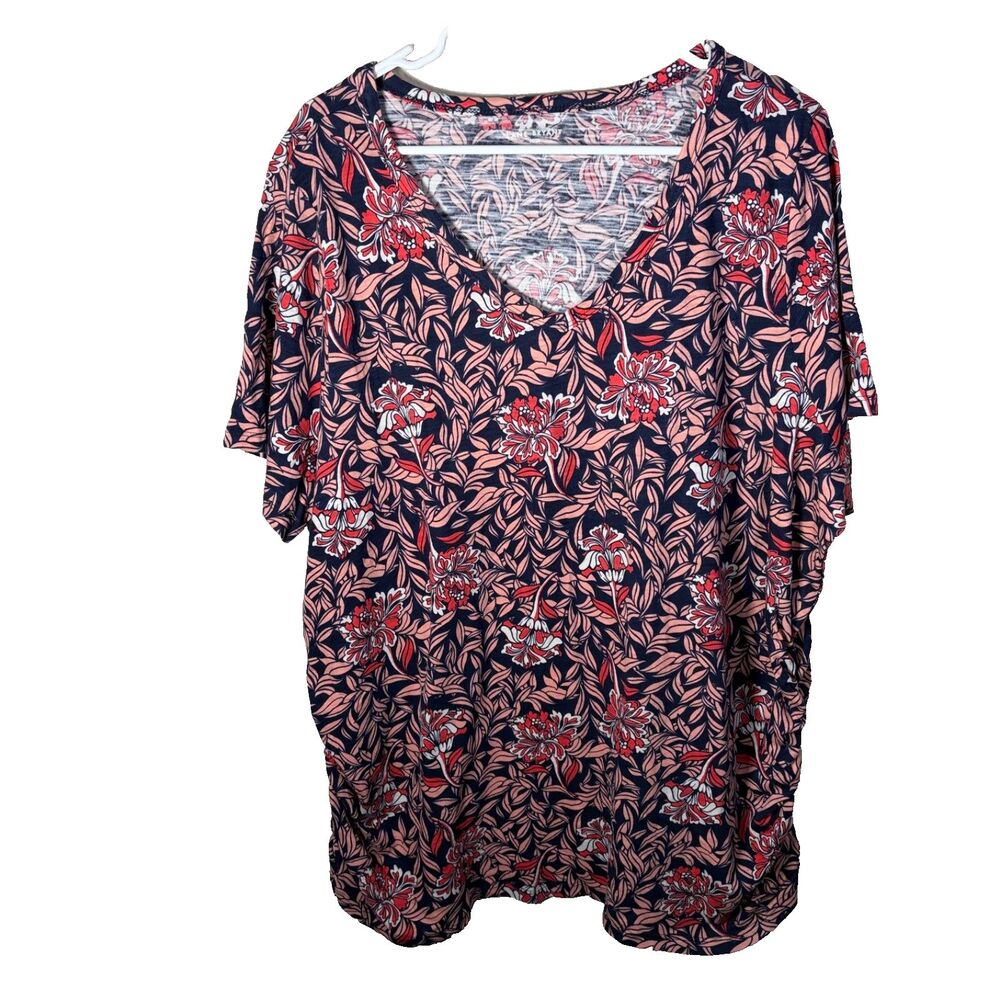 Lane Bryant T-Shirt Women's 22/24 V-Neck Floral Short Sleeve Boho Casual Top